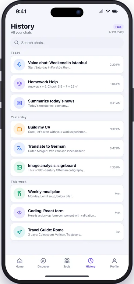 History screen