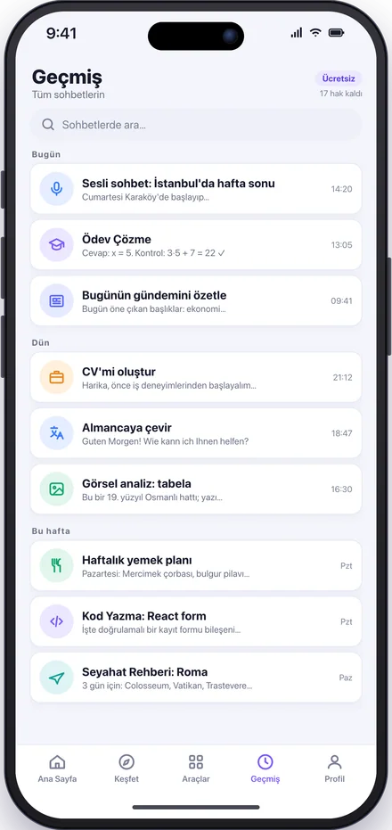 Geçmiş ekranı