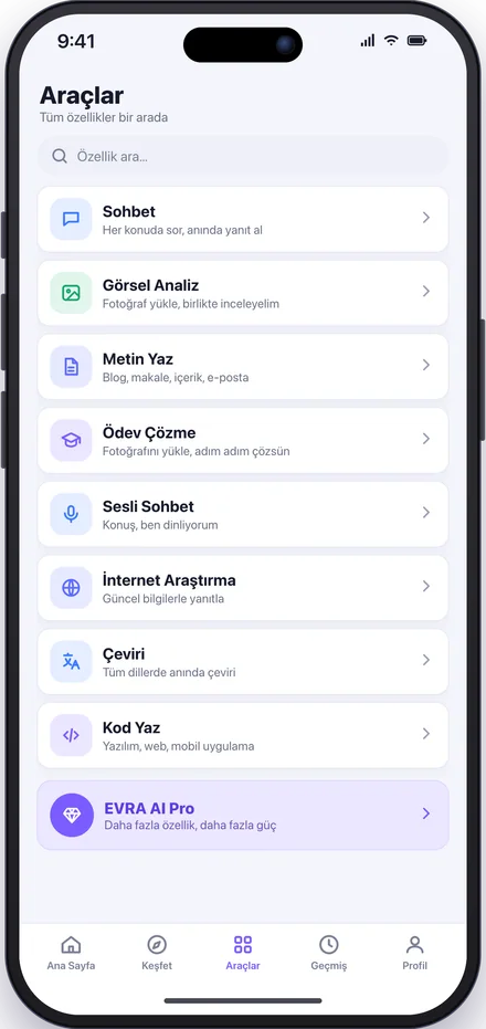 Araçlar ekranı